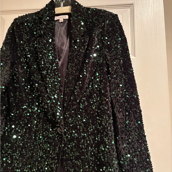 NWOT Sequin Emerald Green Jacket - Picture 2 of 6